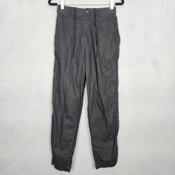 Uniqlo Pants Womens XS Black Linen Cotton Drawstring Easy Ankle Tapered - Picture 1 of 12